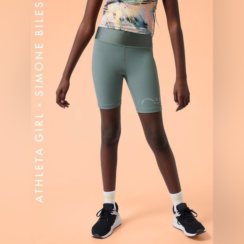 Athleta Simone Biles Bike Short Girls XL 12-14 Blue Stretch Shorts